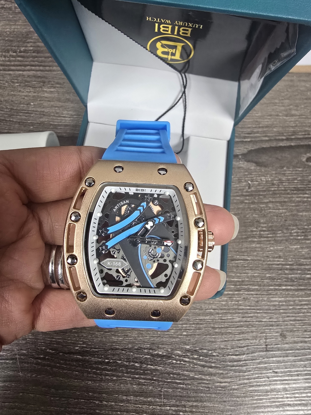 BiBi Men’s Blue Strap Watch with Rose Gold-Tone Case - Picture 2 of 3